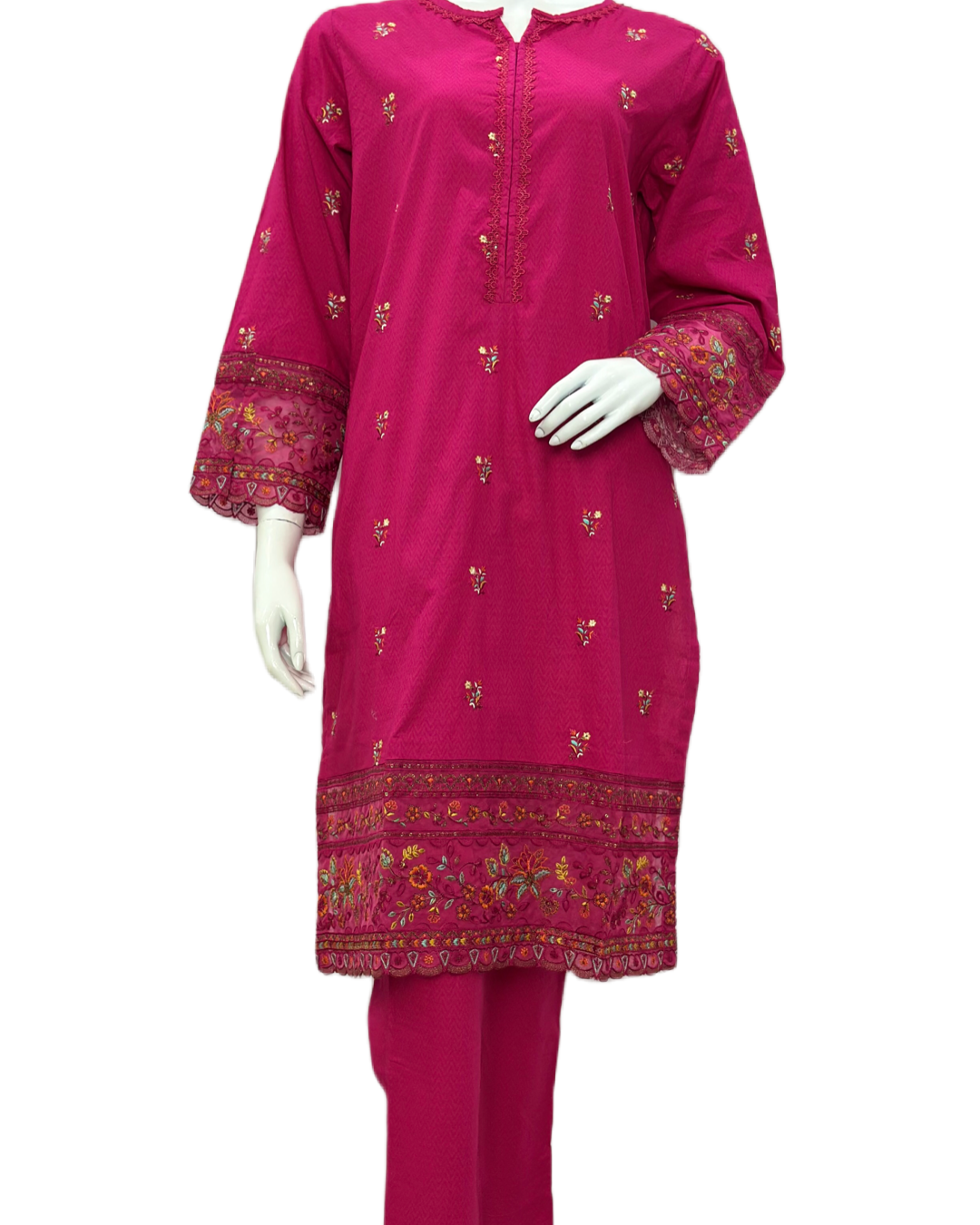 Saffron Embroidered 3 piece Suit-Pink