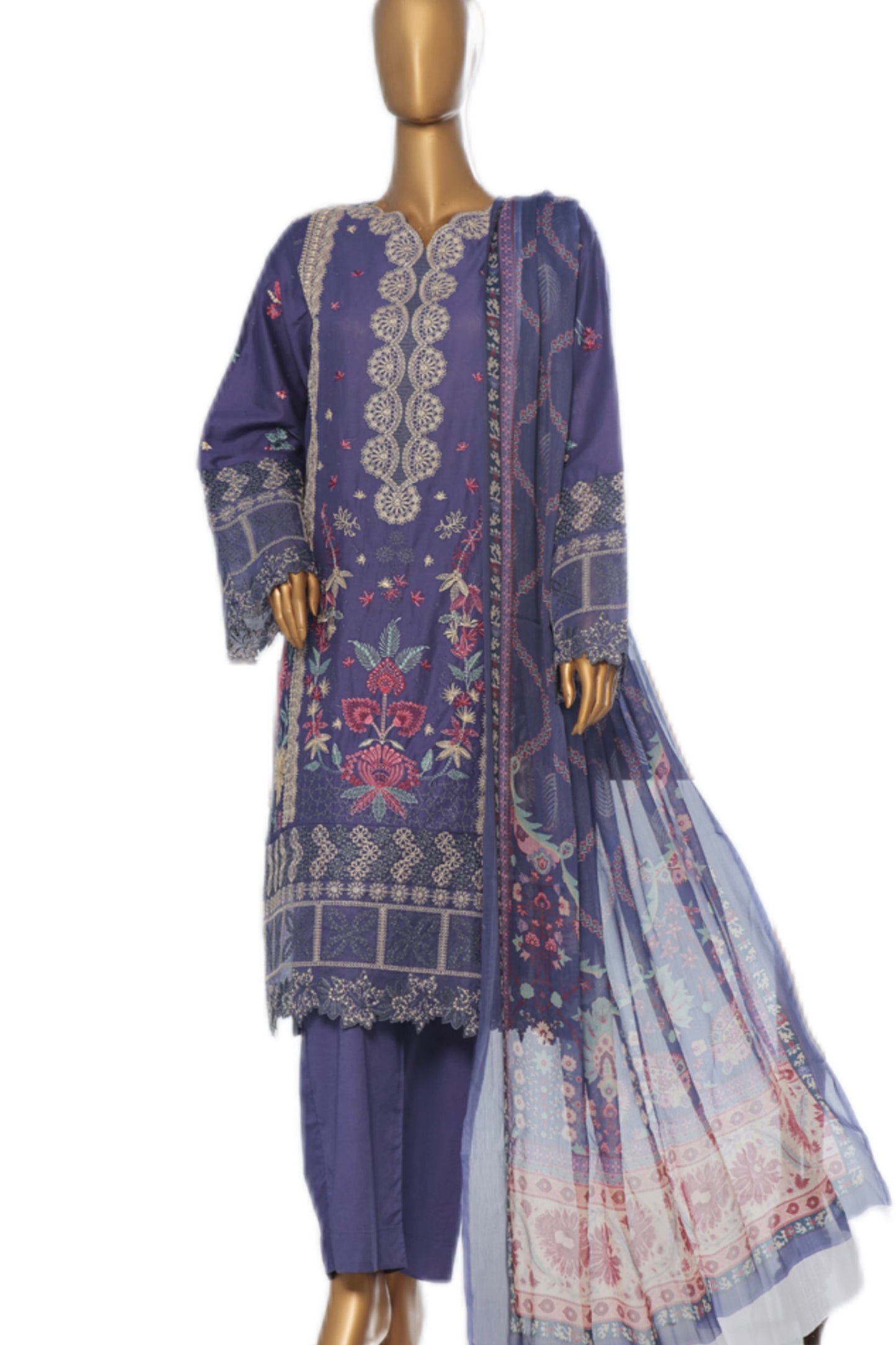 Saffron Embroidered Elegant Purple 3 piece Suit