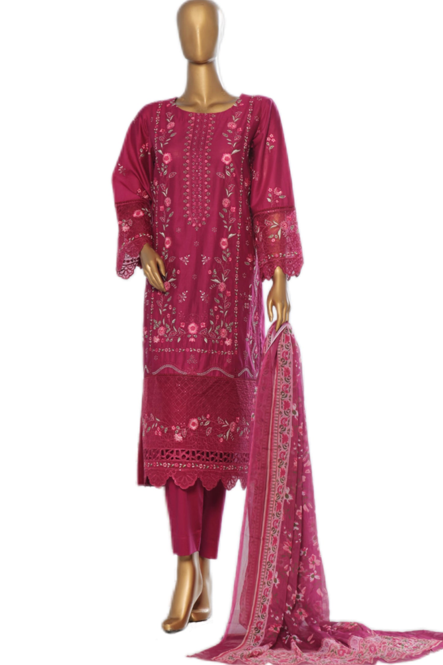 Saffron Embroidered Deep Maroon Floral 3 piece Suit