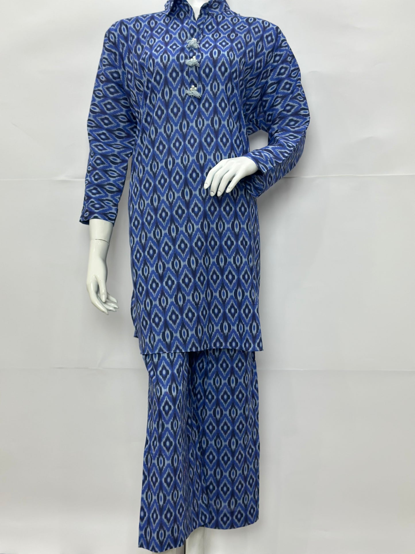 ST Blue Geometric Ikat Print Co-ord Set - 2 Piece