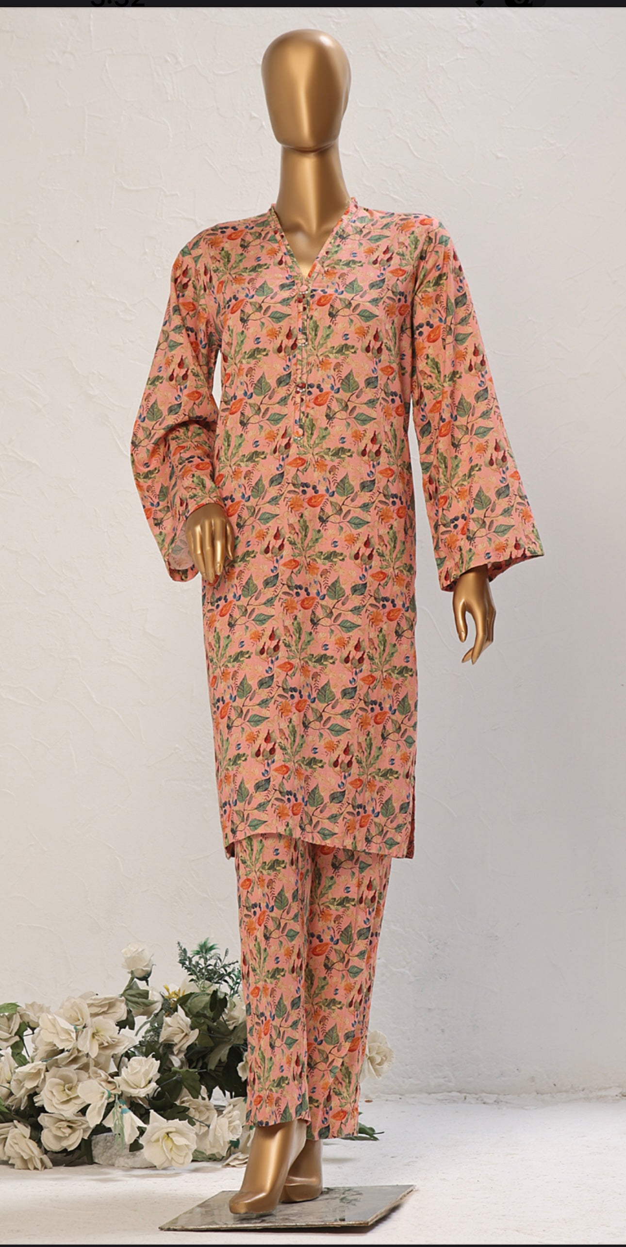 ST Soft-Peach Elegant Floral Print Co-ord Set - 2 Piece