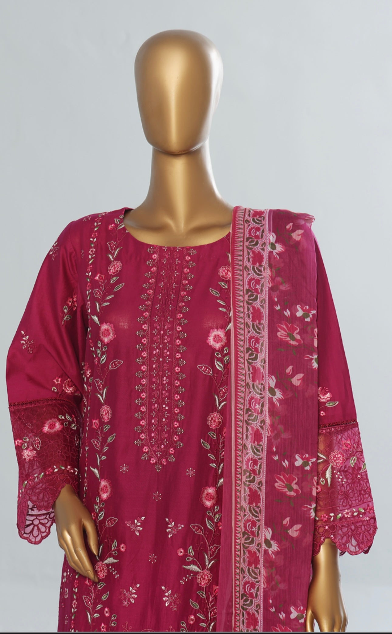 Saffron Embroidered Deep Maroon Floral 3 piece Suit