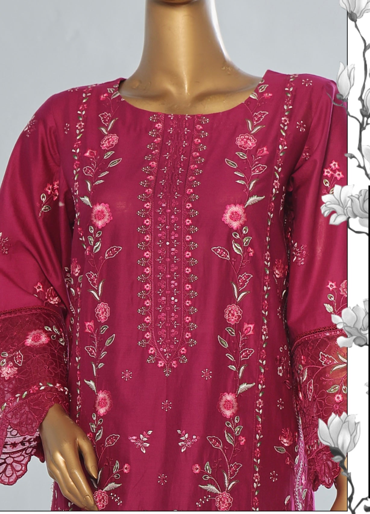 Saffron Embroidered Deep Maroon Floral 3 piece Suit