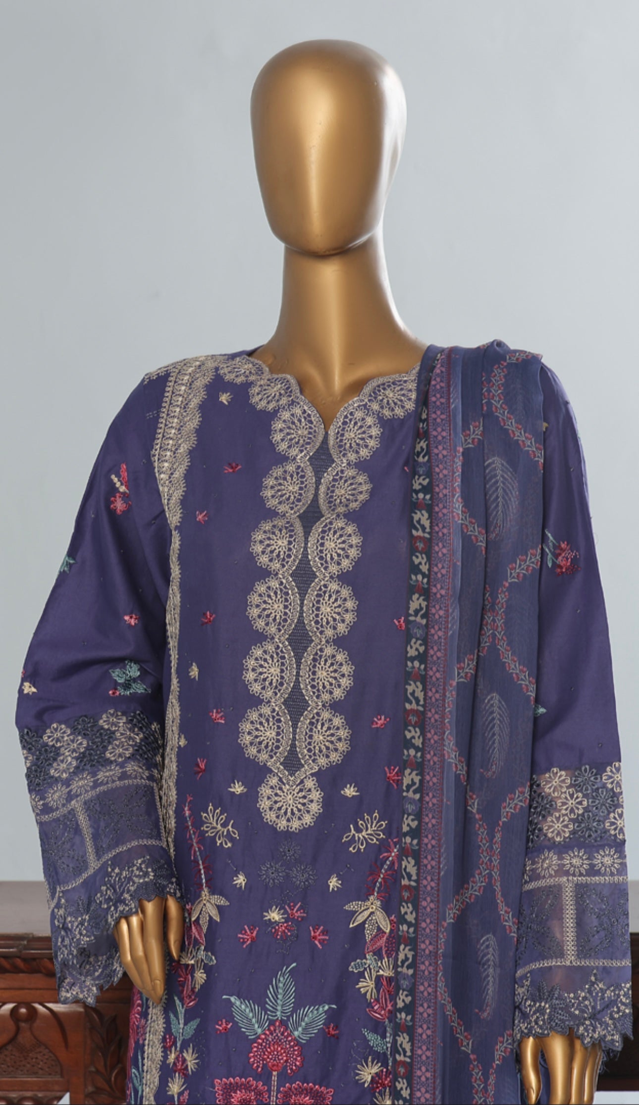 Saffron Embroidered Elegant Purple 3 piece Suit