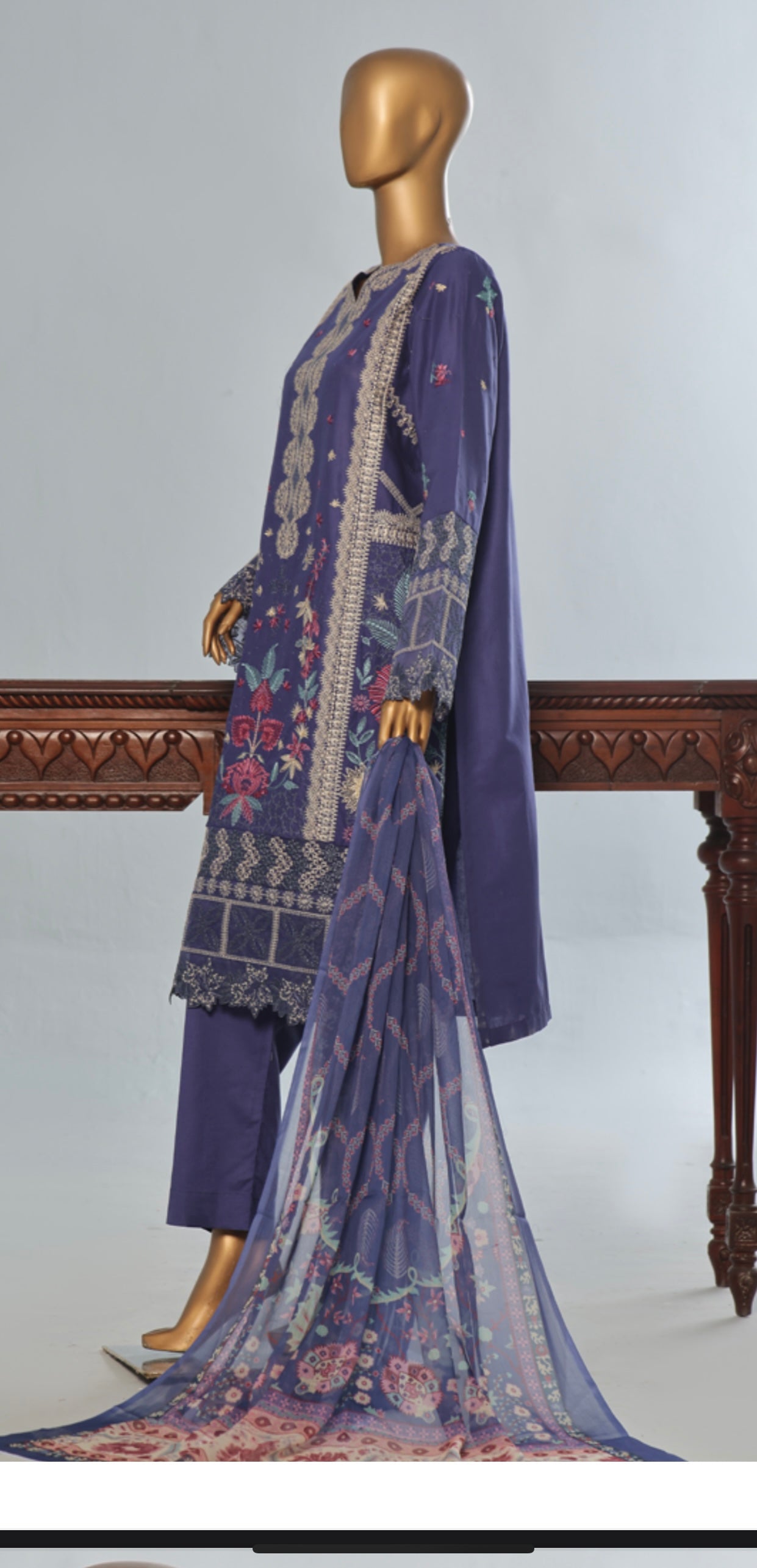 Saffron Embroidered Elegant Purple 3 piece Suit